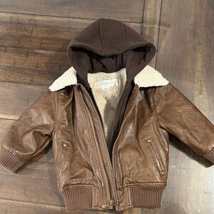 Cozy Brown Leather Jacket with Hood